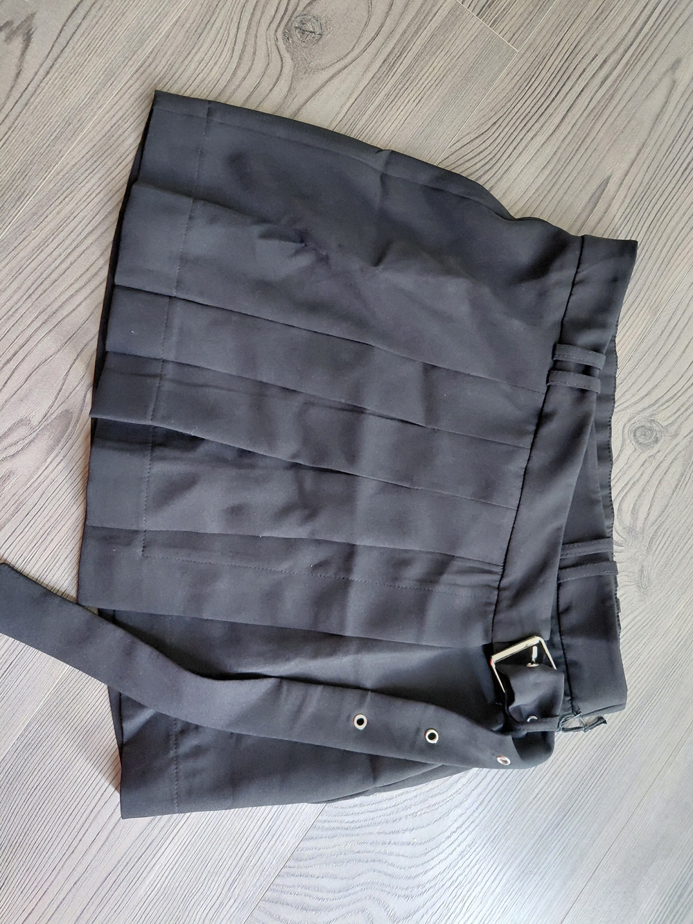 Black Pleated Mini Skirt with Belt